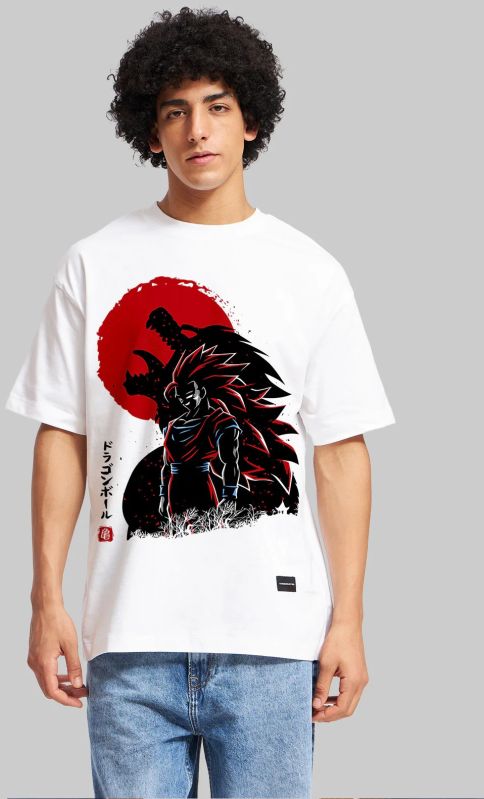 Anime Wolf White Oversized Fit T-Shirt Men