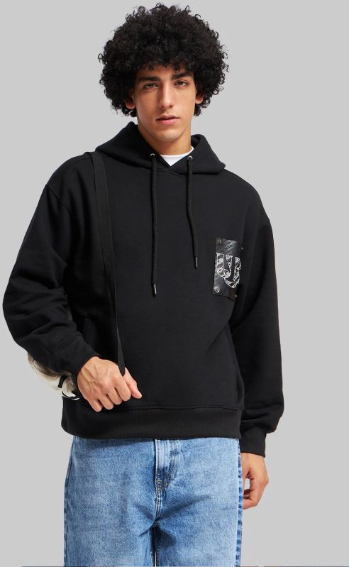 Black Leather Embossed Hoodie