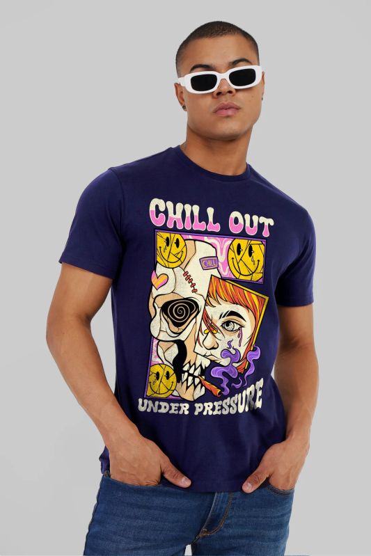 Chill Out Navy Blue Regular Fit T-Shirt Men