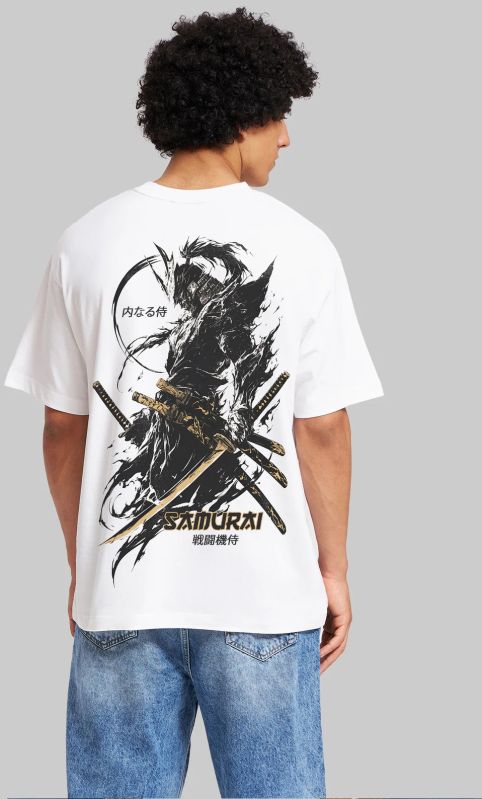 Fighter Samurai White Oversized Fit T-Shirt Men