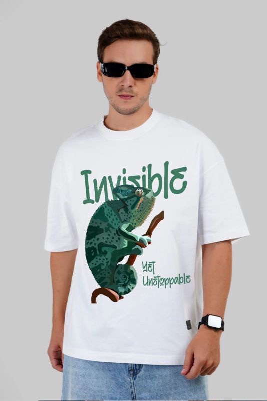 Invisible Gecko White Baggy Fit T-Shirt Men