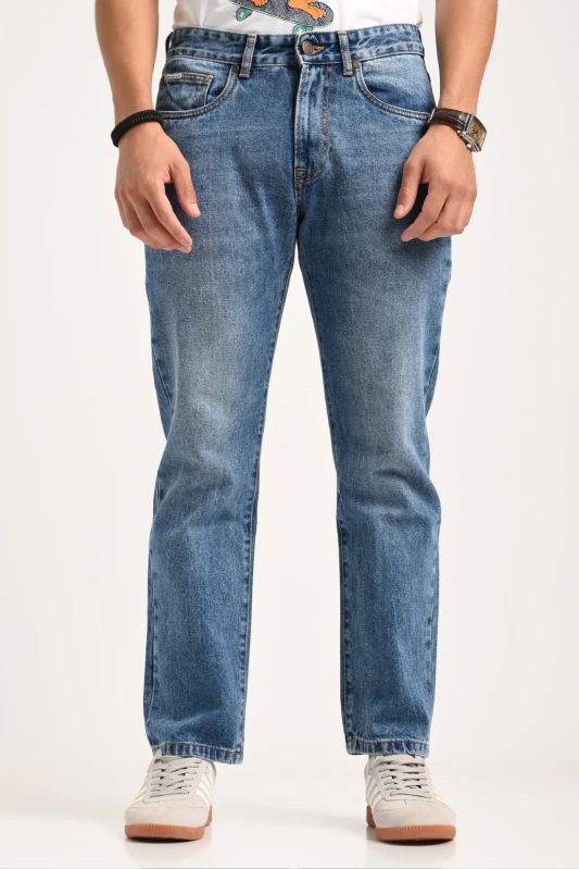 Light Blue Mid Rise Men's Straight Jeans