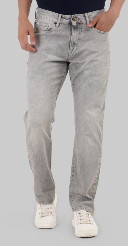 Light Grey Mid Rise Men's Straight Fit Jeans