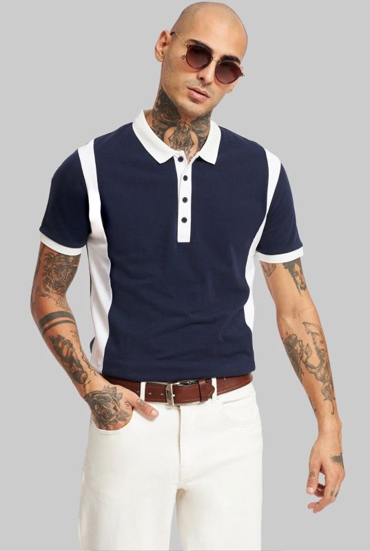 Navy Blue Colourblocked Polo T-Shirt