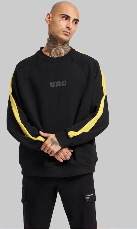 Printed Sleeves Black Raglan Sweatshirt