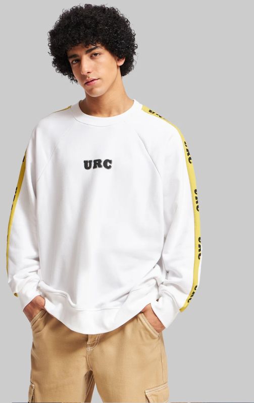 Printed Sleeves White Raglan Sweatshirt
