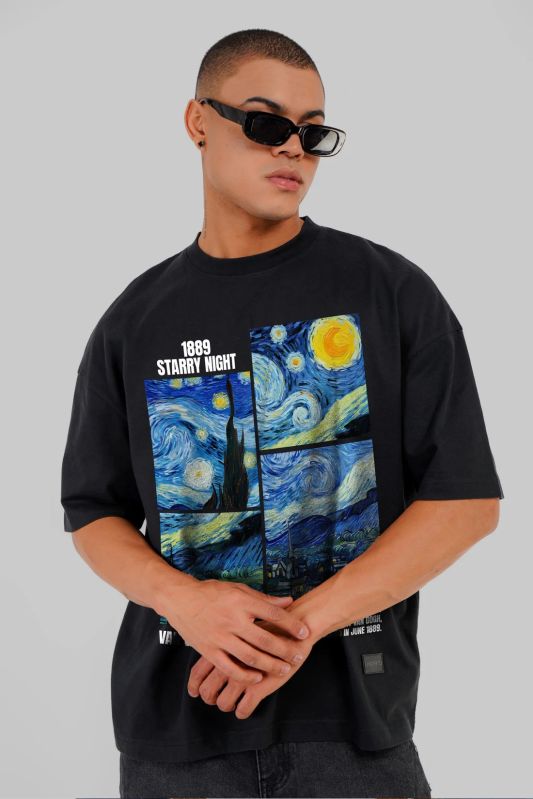 Starry Night Black Baggy Fit T-Shirt Men