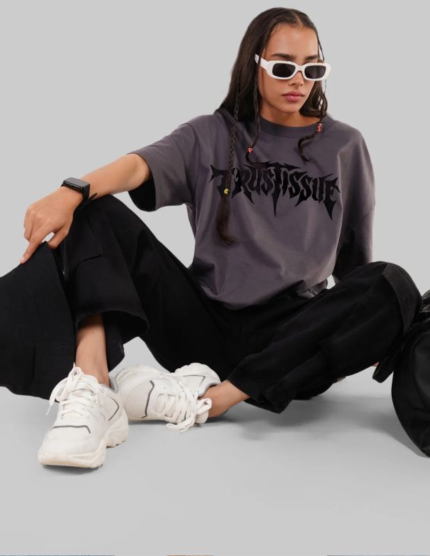 Trust Issue Dark Grey Baggy Fit T-Shirt Women