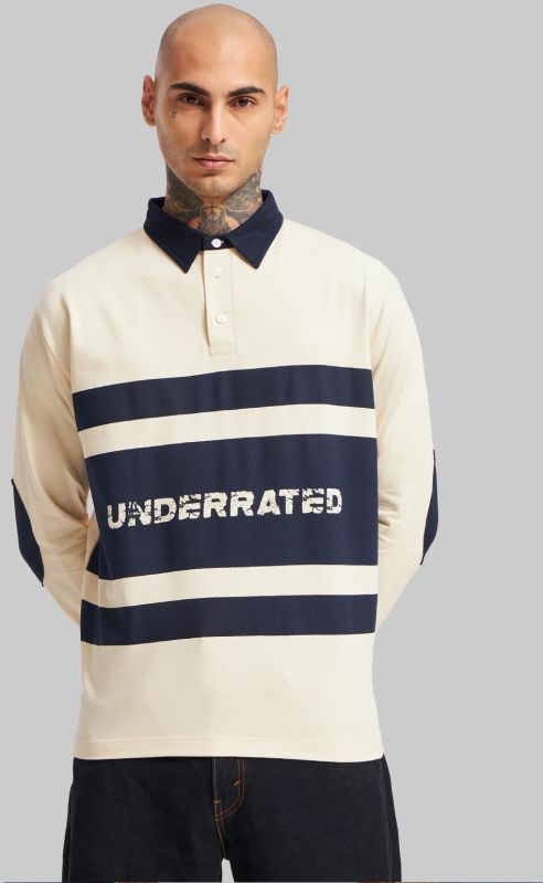 White and Navy Printed Polo