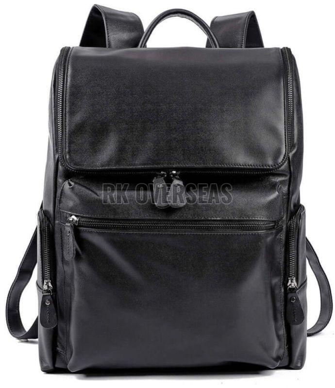 Ladies Plain Black Leather Backpack Bag