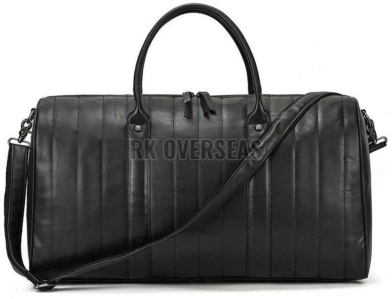 Black Plain Leather Duffle Bag