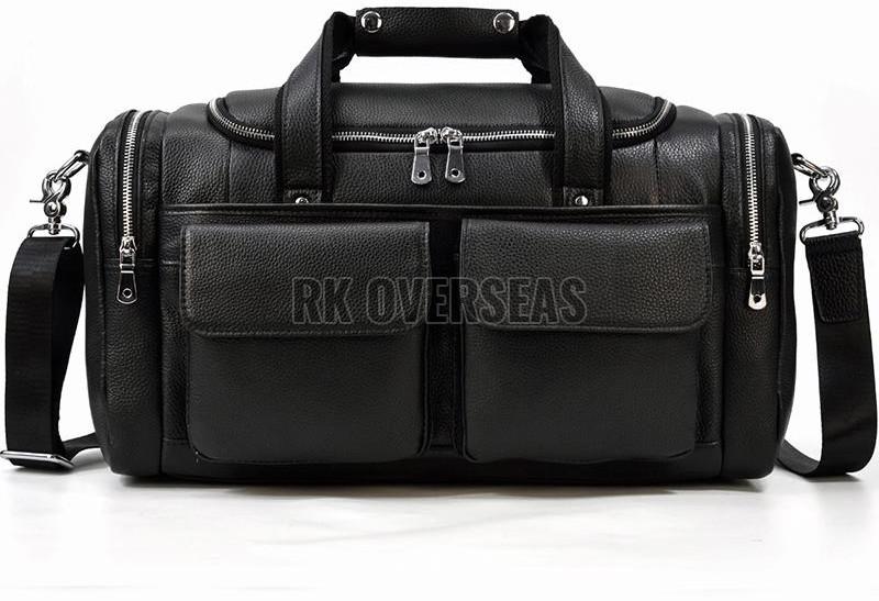 Leather Black Travel Duffle Bag