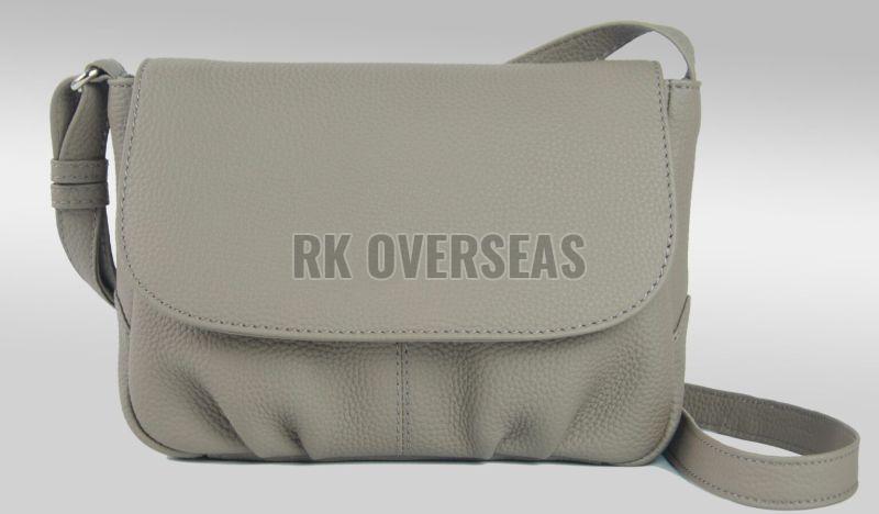 Ladies Plain Grey Leather Crossbody Bag