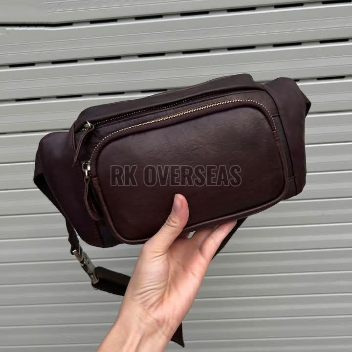 Dark Brown Plain Leather Waist Bag