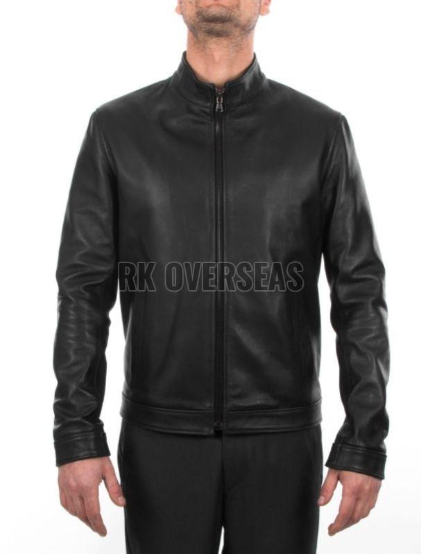 Mens Plain Black Leather Jacket