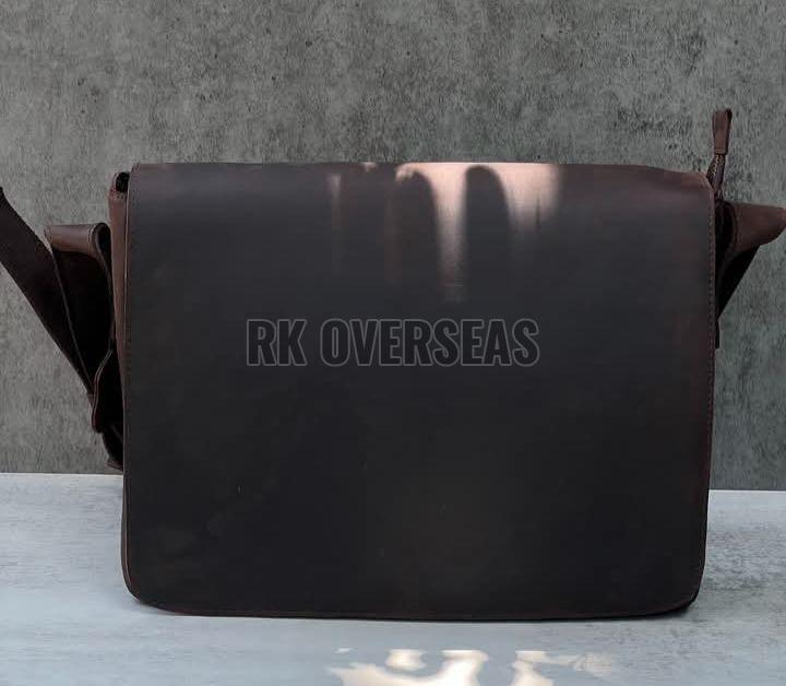 Mens Brown Plain Leather Side Bag