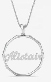 Deca Enclosed Name Pendant, Color : White Gold