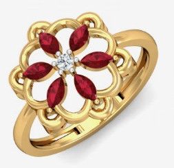 18kt Yellow Gold Gemme Ruby Ring, Color : Diamond