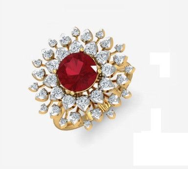 18kt Yellow Gold Kanak Red Cocktail Ring, Weight : 4.48g