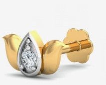 18kt Yellow Gold Lotus Studded Nose Stud, Color : Dual Tone