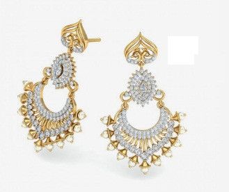18kt Yellow Gold Peacock Majestic Chand Bali Earrings, Color : White