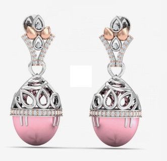 18kt White Gold Priety Onyx Drop Earrings, Color : Pink