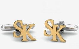 18kt Yellow Gold SK Initials Cufflinks, Color : Silver