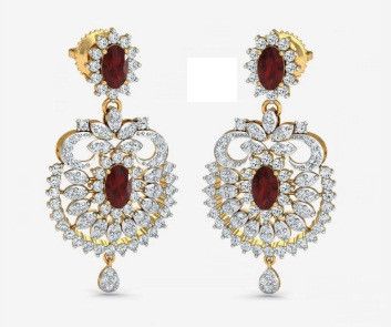 18kt Yellow Gold Tisya Chandelier Earrings, Color : Red