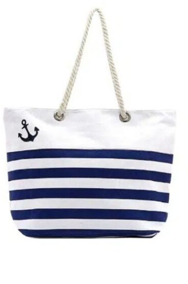 White Color Rope Handle Cotton Canvas Beach Bag