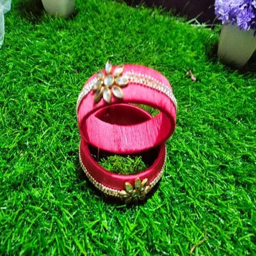 Ladies Stone Work Pink Silk Thread Bangles