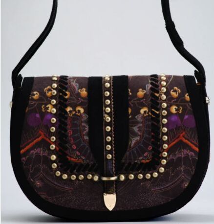 Black Moth Print Saddle Bag