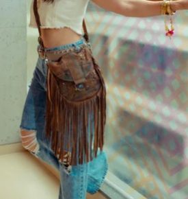 Heavyweight Faux Suede Brown Embroidered Saddle Bag With Fringes