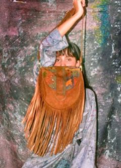 Brown Printed Sequin Saddle Bag With Fringes