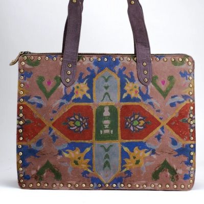 Heavyweight Faux Suede Mosaic Print Landscape Tote Bag