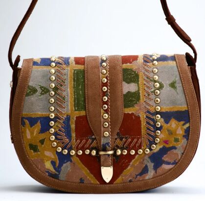 Mosaic Print Studded Saddle Bag