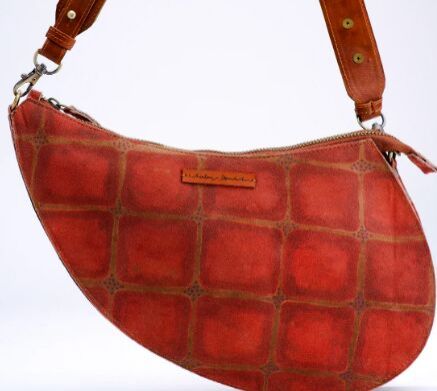 Rust Checkered Print D-shaped Sling & Fanny Bag