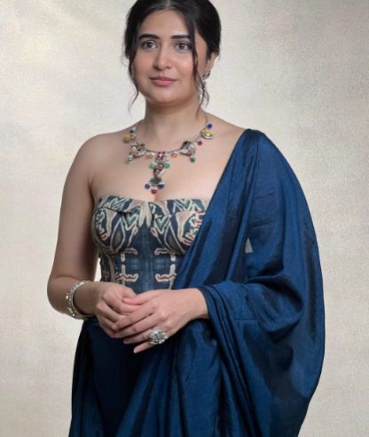 Lightweight Cotton Viscose Women Blue Ikkat Tie up Corset