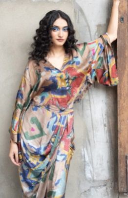 Women Mosaic Kaftan Top & Dhoti Skirt