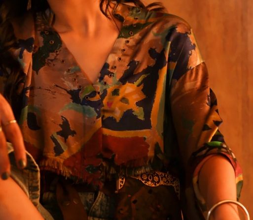 Women Mosaic Print Crop Kaftan Top