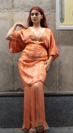 Women Orange Long Fringe Dress
