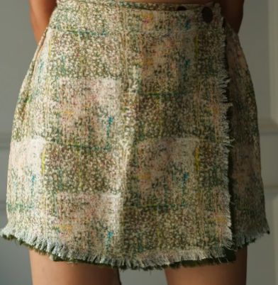 Women White Green Splatter Wrap Mini Skirt