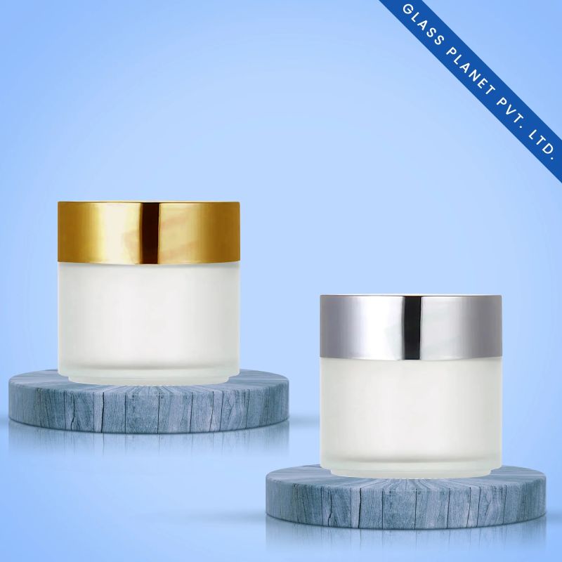 100GM Clear Frosted Glass Jar  Golden And Matt Silver Cap
