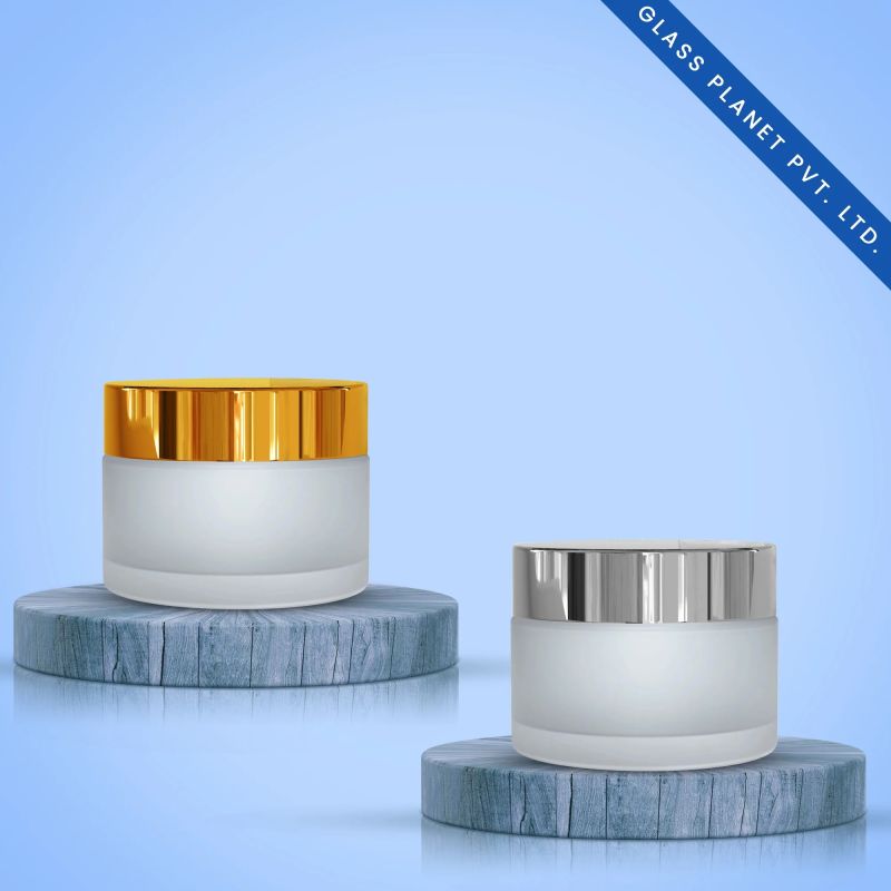 15GM Clear Frosted Glass Jar With Golden And Silver Glossy Cap