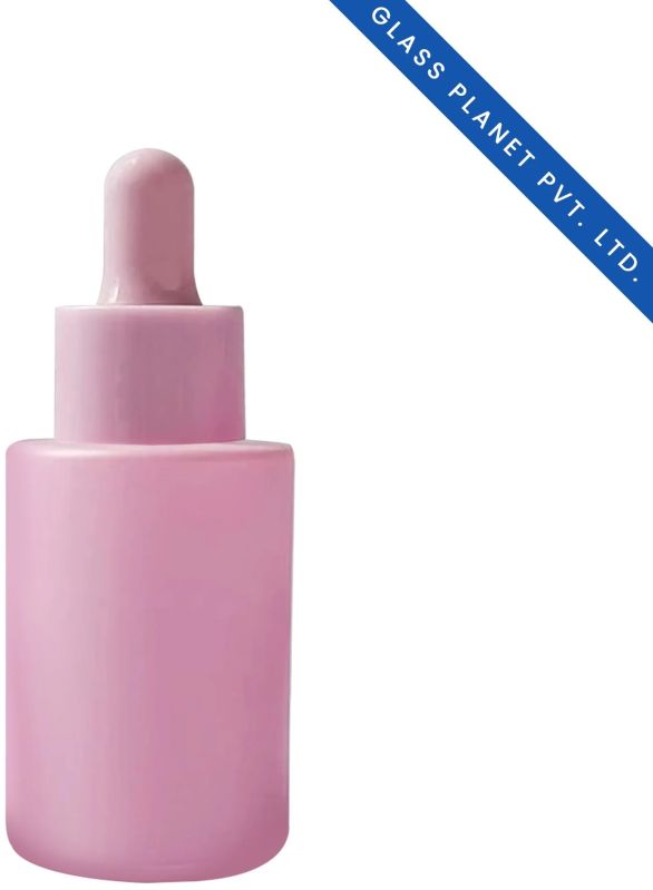 30 Ml Pink Coated Flat Shoulder Glass Bottle With Pink Dropper 20mm