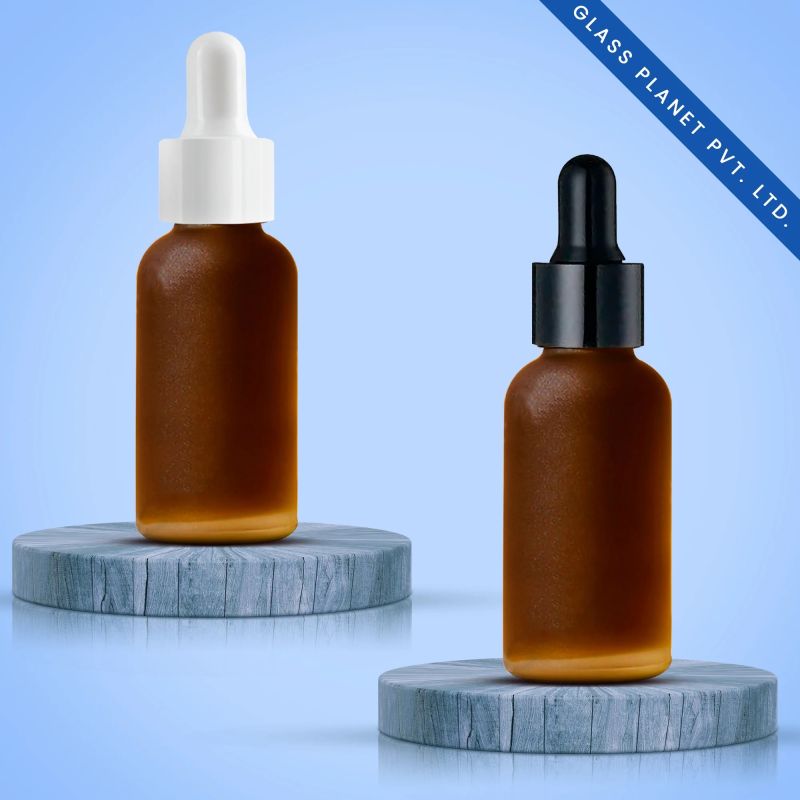 30ML Amber Frosted Glass Bottle With Black And White Dropper - 18mm