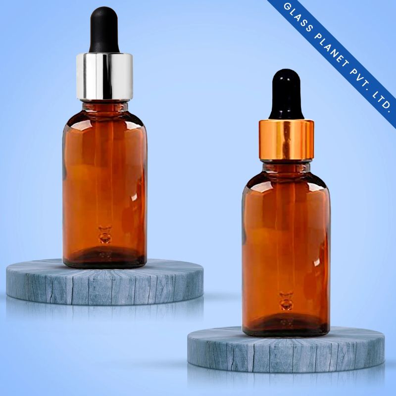 30ML Amber Glass Bottle With Golden And Silver Dropper 18mm