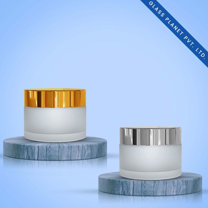 50gm Clear Frosted Glass Jar  Golden Or Silver Cap