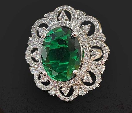 Women Gem Glow Green Emerald CZ Designer Ring