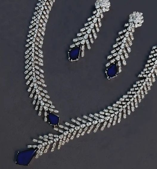 Women MG Feather Bloom CZ Necklace Set