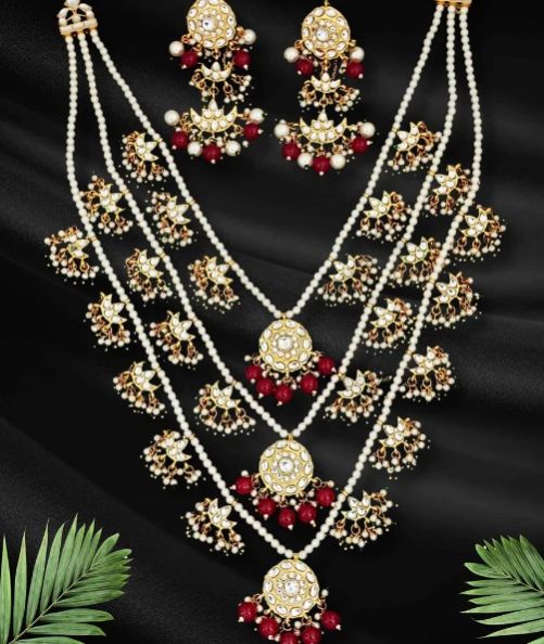 Women Multi Layered Ruby Kundan Necklace Set